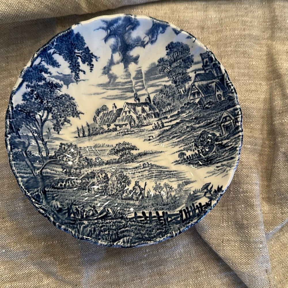 Vintage Ridgway Ironstone bowl set of 6 blue and white transferware
